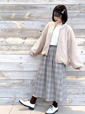 「グレンチェック」｜「アイテム（ブルゾン）」を使った、Ami◡̈さん（レディース・163cm）の秋コーディネート