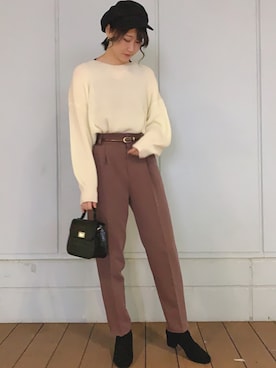 「earth music&ecology（アースミュージックアンドエコロジー）のアイテム（キャスケット、ブラック系）」を使った、Ami◡̈さん（レディース・163cm）の秋コーディネート