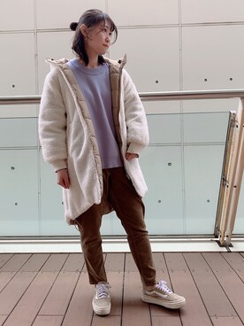 「ラベンダー」｜「アイテム（その他アウター）」を使った、Ami◡̈さん（レディース・163cm）の冬コーディネート