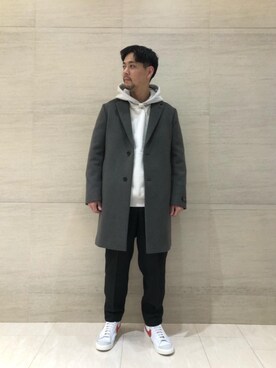 「RECOMMEND  ITEM STYLING」｜「アイテム（チェスターコート）」を使った、上田　泰史さん（メンズ・175cm）の冬コーディネート