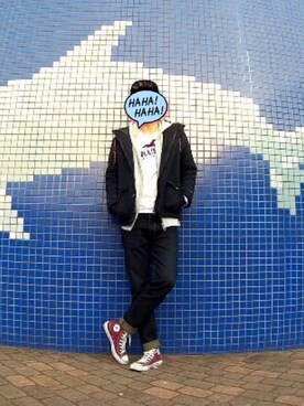 「AZUL by moussy（アズールバイマウジー）のアイテム（ダウンジャケット/コート）」を使った、Kentarou Aokiさん（メンズ・181cm）の春コーディネート