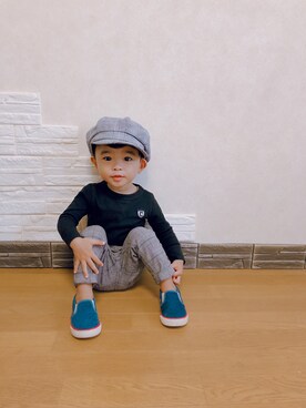 「グレンチェック」｜「アイテム（スリッポン）」を使った、Sotaさん（キッズ・80cm）の秋コーディネート