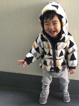 「petit main（プティマイン）のアイテム（スラックス）」を使った、Sotaさん（キッズ・80cm）の冬コーディネート