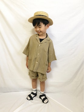 「むぎわら帽子」｜「アイテム（セットアップ）」を使った、Sotaさん（キッズ・100cm）の夏コーディネート