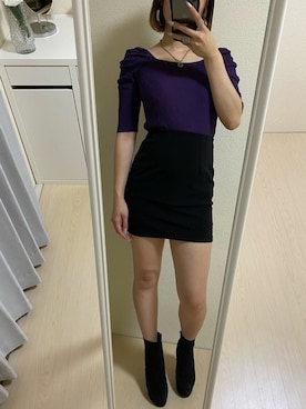 「パープル×黒」｜「アイテム（アクセサリー）」を使った、kさん（レディース・158cm）の秋コーディネート