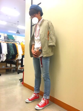 「Right-on（ライトオン）のアイテム（ハンチング/ベレー帽）」を使った、Shunさん（メンズ・178cm）の春コーディネート