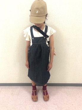 「PETIT BATEAU（プチバトー）のアイテム（ジャンパースカート）」を使った、yuniさん（キッズ・120cm）の春コーディネート