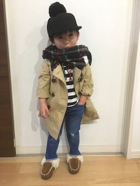 「apres les cours（アプレレクール）のアイテム（トレンチコート）」を使った、yukiiiiさん（キッズ・90cm）の冬コーディネート