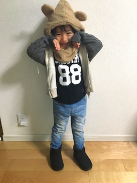 「smoothy」｜「アイテム（Tシャツ/カットソー）」を使った、yukiiiiさん（キッズ・90cm）の秋コーディネート