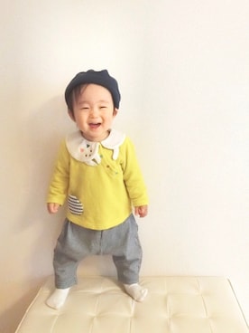「ネコ」｜「アイテム（ハンチング/ベレー帽）」を使った、KOA🐨さん（キッズ・80cm）の春コーディネート