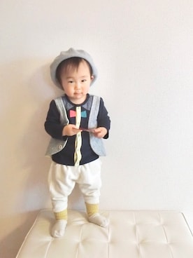 「おうちスタイル」｜「アイテム（ハンチング/ベレー帽）」を使った、KOA🐨さん（キッズ・80cm）の春コーディネート