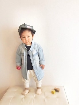 「BLUE BLUE（ブルーブルー）のアイテム（帽子）」を使った、KOA🐨さん（キッズ・80cm）の春コーディネート