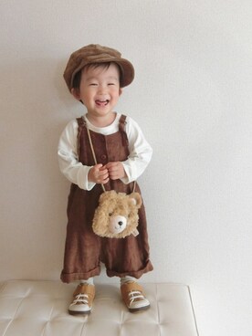 「アイテム（キャスケット、ブラウン系）」を使った、KOA🐨さん（キッズ・80cm）の秋コーディネート
