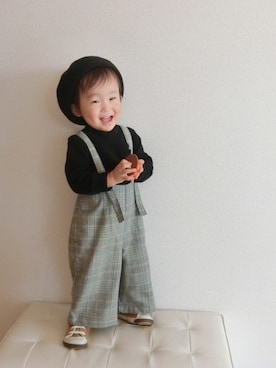「グレンチェック」｜「アイテム（オールインワン・サロペット）」を使った、KOA🐨さん（キッズ・80cm）の冬コーディネート