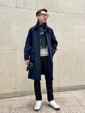 「green label relaxing（グリーンレーベルリラクシング）のアイテム（ステンカラーコート）」を使った、AKIRA SAKAGUCHIさん（メンズ・168cm）の冬コーディネート