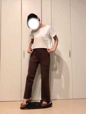「リブニットパンツ」｜「アイテム（バレエシューズ）」を使った、moriさん（レディース・159cm）の秋コーディネート