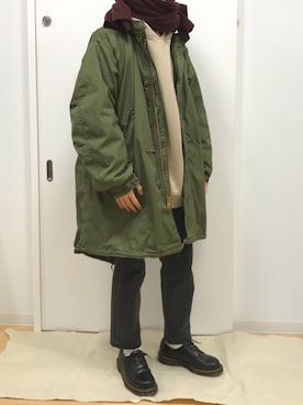 「白ソックス」｜「アイテム（モッズコート）」を使った、Sophさん（メンズ・168cm）の冬コーディネート