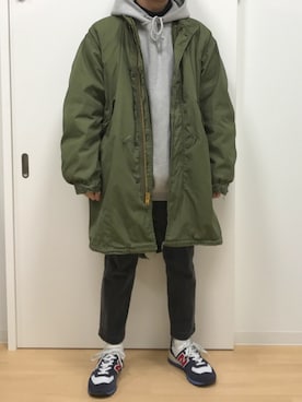 「白ソックス」｜「アイテム（モッズコート）」を使った、Sophさん（メンズ・168cm）の冬コーディネート