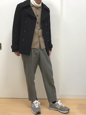 「STUDIOUS（ステュディオス）のアイテム（ピーコート）」を使った、Sophさん（メンズ・168cm）の冬コーディネート