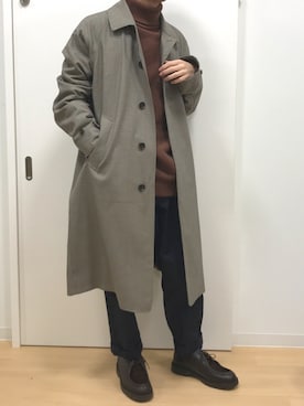 「MONKEY TIME（モンキータイム）のアイテム（ステンカラーコート）」を使った、Sophさん（メンズ・168cm）の冬コーディネート