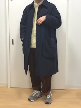 「my beautiful landlet（マイビューティフルランドレット）のアイテム（ステンカラーコート）」を使った、Sophさん（メンズ・168cm）の春コーディネート