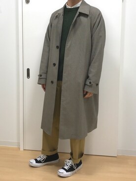 「MONKEY TIME（モンキータイム）のアイテム（ステンカラーコート）」を使った、Sophさん（メンズ・168cm）の春コーディネート