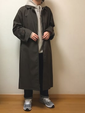 「YAECA」｜「アイテム（ステンカラーコート）」を使った、Sophさん（メンズ・168cm）の冬コーディネート