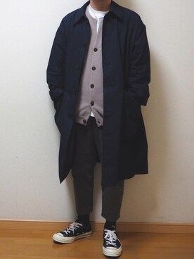 「my beautiful landlet（マイビューティフルランドレット）のアイテム（ステンカラーコート）」を使った、Sophさん（メンズ・168cm）の春コーディネート