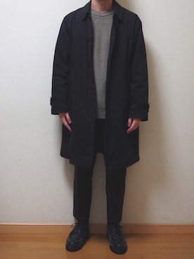 「MHL.（エムエイチエル）のアイテム（ステンカラーコート）」を使った、Sophさん（メンズ・168cm）の冬コーディネート