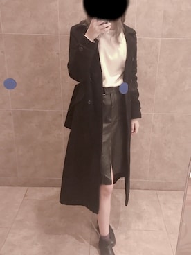 「レザースカート」｜「アイテム（チェスターコート）」を使った、ねむいさん（レディース・168cm）の冬コーディネート