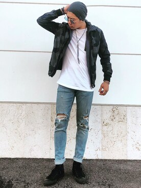 「H&M（エイチ・アンド・エム）のアイテム（帽子）」を使った、saekiさん（メンズ・170cm）の冬コーディネート
