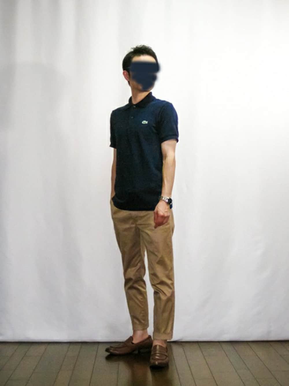 「チノパン、LACOSTE、ポロシャツ、ラコステ、ユナイテッドアローズ、コインローファー」｜「LACOSTEの【LACOSTE/ラコステ】鹿の子クラシックポロ/L1212（ポロシャツ、ブルー系）」を使った、トーマス_Dさん（メンズ・168cm）の夏コーディネートの1枚目の写真