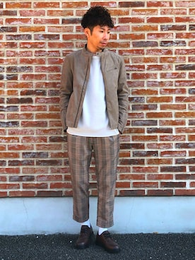 「Right-on（ライトオン）のアイテム（ライダースジャケット）」を使った、tsubasaさん（メンズ・173cm）の冬コーディネート