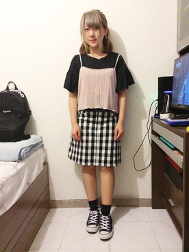 「CONVERSE（コンバース）のconverse コンバース ALL STAR HI オールスター ハイ 3206 BLACK(US)（スニーカー）」を使った、Mizuumiさん（レディース・150cm）の夏コーディネート