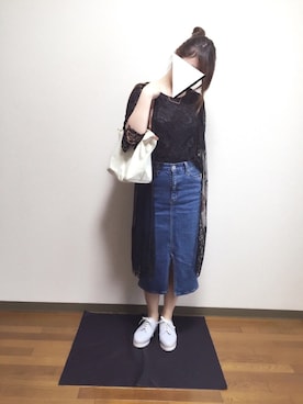 「デニムスカートINスタイル」｜あみさん（レディース・157cm）の春コーディネート