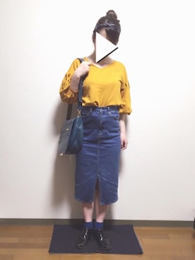 「デニムスカートINスタイル」｜あみさん（レディース・157cm）の春コーディネート