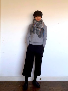 「マフラーコーデ」｜「アイテム（スラックス）」を使った、sanさん（レディース・161cm）の秋コーディネート