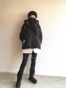 「アウターコーデ」｜「アイテム（スウェットパンツ）」を使った、sanさん（レディース・161cm）の冬コーディネート
