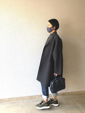 「PLEATS PLEASE（プリーツプリーズ）のアイテム（ノーカラーコート）」を使った、sanさん（レディース・161cm）の春コーディネート