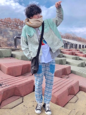 「mercibeaucoup,（メルシーボークー）のアイテム（パンツ）」を使った、  風早ゆうたさん（メンズ・184cm）の春コーディネート