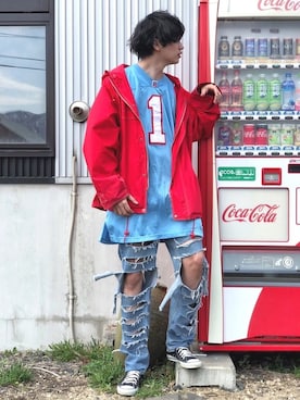 「CONVERSE（コンバース）のアイテム（ジャケット/アウター）」を使った、  風早ゆうたさん（メンズ・184cm）の春コーディネート