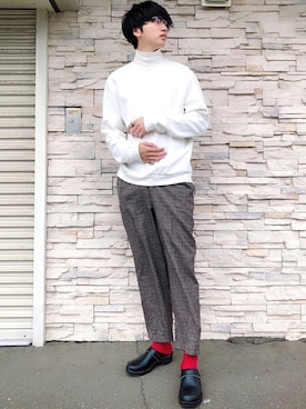 「JINS（ジンズ）のアイテム」を使った、  風早ゆうたさん（メンズ・184cm）の秋コーディネート