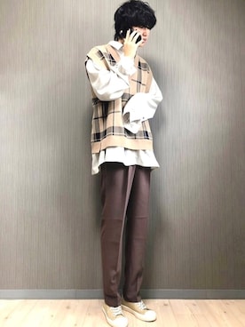 「RAGEBLUE（レイジブルー）のアイテム（ベスト）」を使った、  風早ゆうたさん（メンズ・184cm）の冬コーディネート