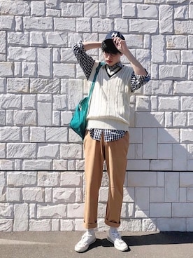 「GLOSTER（グロスター）のアイテム」を使った、  風早ゆうたさん（メンズ・184cm）の夏コーディネート