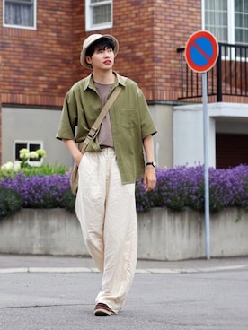「FRUIT OF THE LOOM（フルーツオブザルーム）のアイテム（トップス）」を使った、  風早ゆうたさん（メンズ・184cm）の夏コーディネート