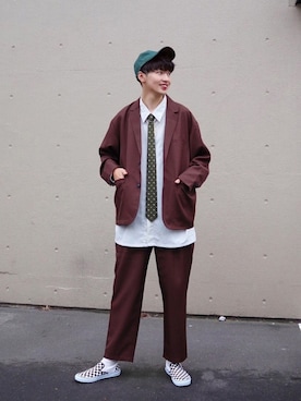 「VANS（バンズ）のアイテム（スリッポン）」を使った、  風早ゆうたさん（メンズ・184cm）の秋コーディネート