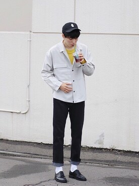 「glabella（グラベラ）のスプリットレザー（牛床革） Uチップ オックスフォード シューズ（ドレスシューズ）」を使った、  風早ゆうたさん（メンズ・184cm）の秋コーディネート