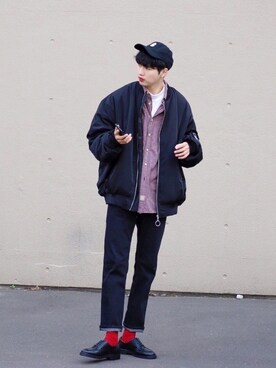 「glabella（グラベラ）のスプリットレザー（牛床革） Uチップ オックスフォード シューズ（ドレスシューズ）」を使った、  風早ゆうたさん（メンズ・184cm）の秋コーディネート