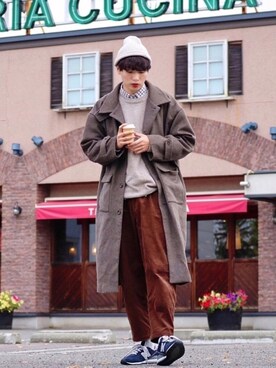 「epnok（エプノック）のアイテム（ステンカラーコート）」を使った、  風早ゆうたさん（メンズ・184cm）の秋コーディネート