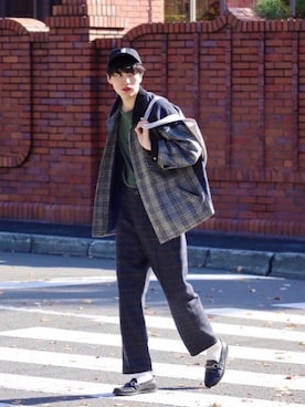 「SILAS（サイラス）のS CAP（キャップ）」を使った、  風早ゆうたさん（メンズ・184cm）の秋コーディネート